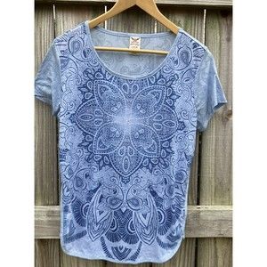 Faded Glory Womens T-shirt Blue Paisley Large 12-14 Sequin Sparkle Mandala